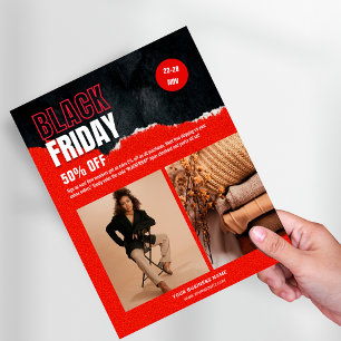 Flyer Foto personalizada - Promoção do produto Red Black