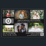 Flyer Fotografia profissional de modelo preto<br><div class="desc">Folheto de marketing preto para um fotógrafo profissional personalizado com suas fotos, logotipos, informações de contato, texto personalizado e código QR. Promova seu negócio de fotografia com este folheto de colagem fotográfica personalizado com seis fotos maravilhosas de um lado e uma foto maior do outro para que você possa mostrar...</div>