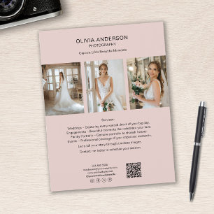 Flyer Fotógrafo Foto QR Mídia Social Rosa Negócios