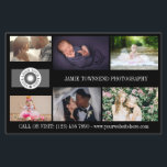 Flyer Fotógrafo profissional de colagem de logotipos pre<br><div class="desc">Folheto de marketing para um fotógrafo profissional personalizado com suas fotos, logotipos, informações de contato, texto personalizado e código QR. Folheto de promocional de colagem de fotos pretas para sua pequena empresa impressa com fotos do seu portfólio, seu logotipo e, no verso, suas informações de contato, código QR e muito...</div>