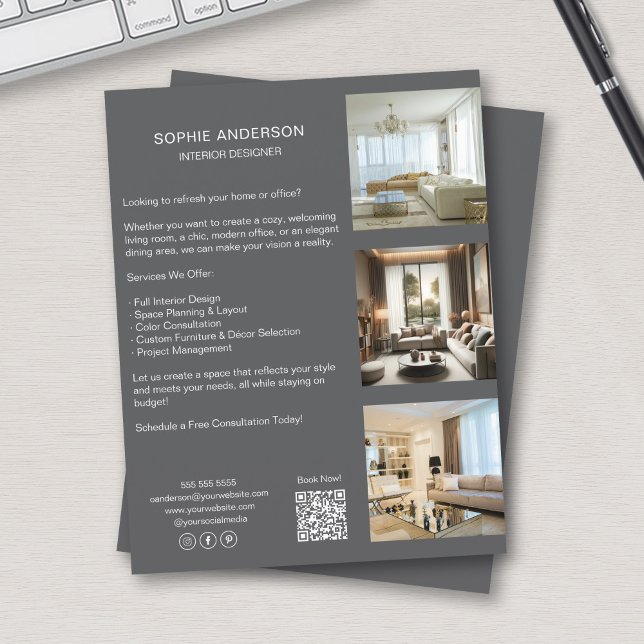 Flyer Fotos personalizadas Código QR Profissional de Míd (Custom Photos QR Code Social Media Professional Flyer)