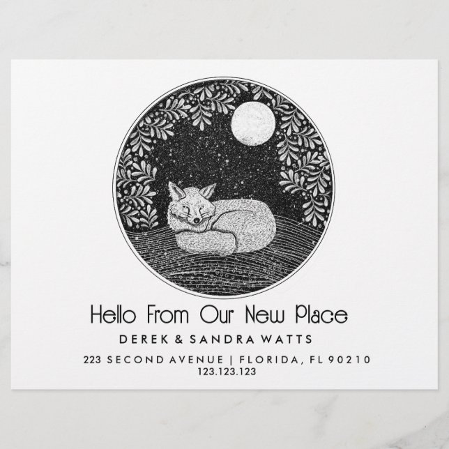Flyer Fox Lino Style Change of Address Card | Hand-Drawn (Frente)