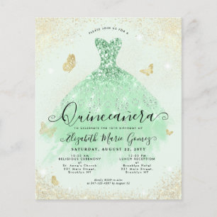 Flyer Fraca Sage Verde Dourada Glitter Quinceanera