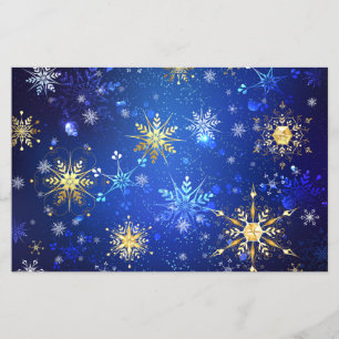 Flyer Fundo Azul XMAS com Flocos de Neve Ouro