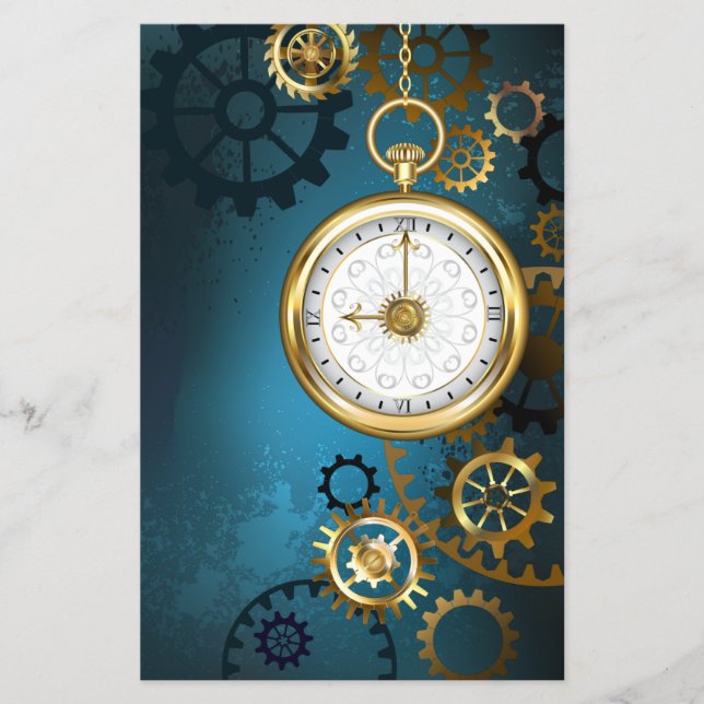 Flyer Fundo turquesa Steampunk com engrenagens (Frente)