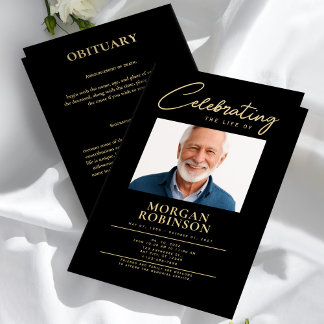 Flyer Funeral Program, Celebration of Life, Black & Gold