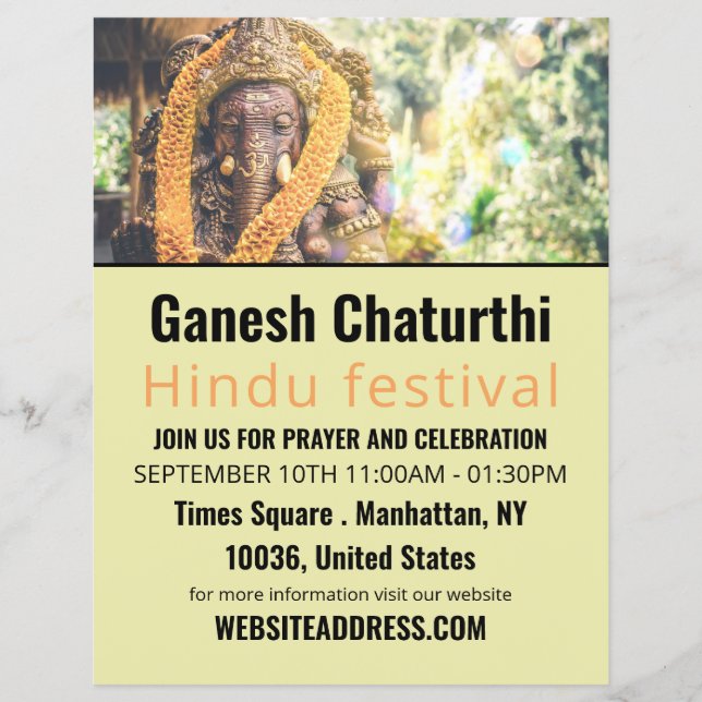 Flyer Ganesh, o Deus hindu, o anúncio de eventos hindu (Frente)