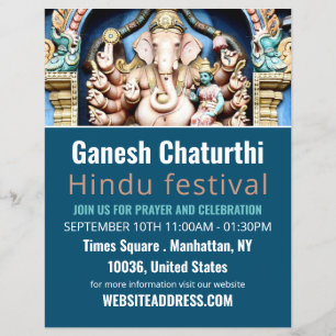 Flyer Ganesh o Deus hindu, propaganda de eventos hindu