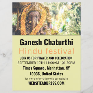 Flyer Ganesh o Deus hindu, propaganda de eventos hindu