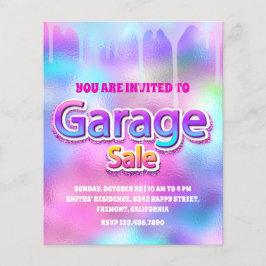 Flyer Garage Sale Derrame de Largura Holográfico Rosa