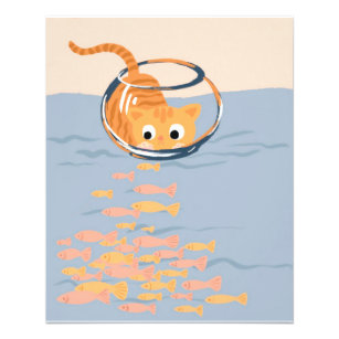 Flyer Gato Engraçado em Peixes de Aquário Aquário Colori