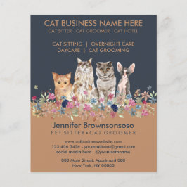 Flyer Gatos de Estimação Fofo Marrom Azul-Marinho