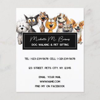 Flyer Gatos Loucos Engraçados Cães Pet Sitter Brancos Mo