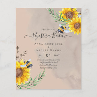 Flyer Girasoles de Invitación de Boda Econômica Bilingüe