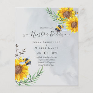 Flyer Girassóis de Convite de Casamento Econômico Bilíng