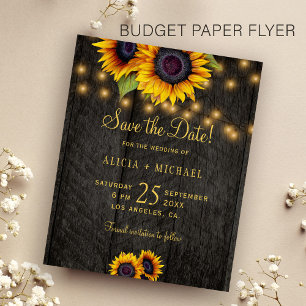 Flyer Girassóis econômicos casamento em madeira de celei