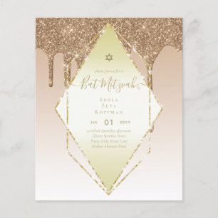 Flyer Girly Glitter Sparkles BAT MITVAH Convite