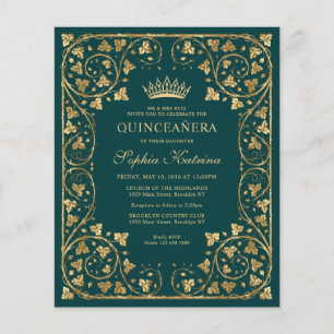 Flyer Glam Barato Emerald Verde Dourada Tiara Quinceaner