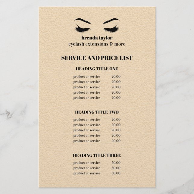 Flyer Glam COURO BEGE SERVIÇO DE SALÃO DE CÍLIOS (Frente)