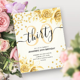 Flyer Glam Dourado Floral Glitter aniversário de 30 anos