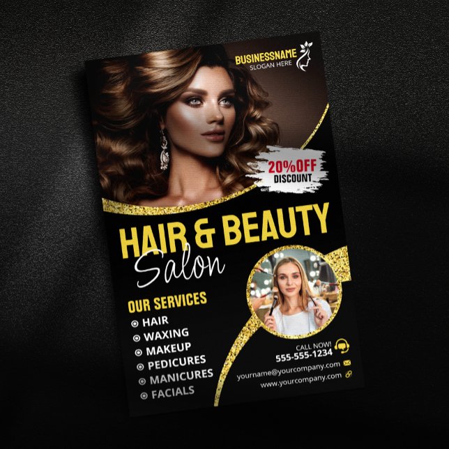 Flyer Glamorous Dourado Cabelo Luminoso Stylist Beauty S (Criador carregado)