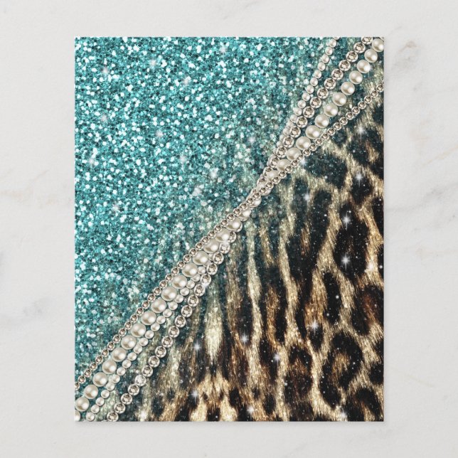 Flyer Glitter Azul de Impressão de Leopardo Menino (Frente)