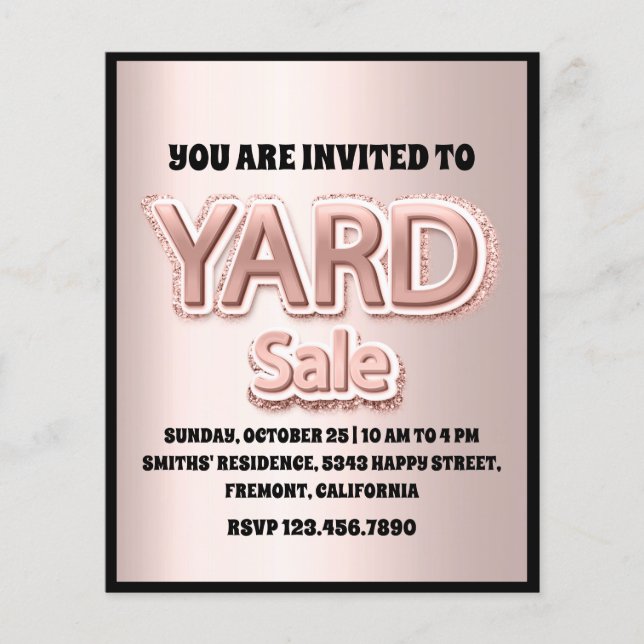Flyer Glitter de Rosa Blush de Yard Sale (Frente)