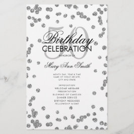 Flyer Glitter Silver do Programa de Festa de aniversário