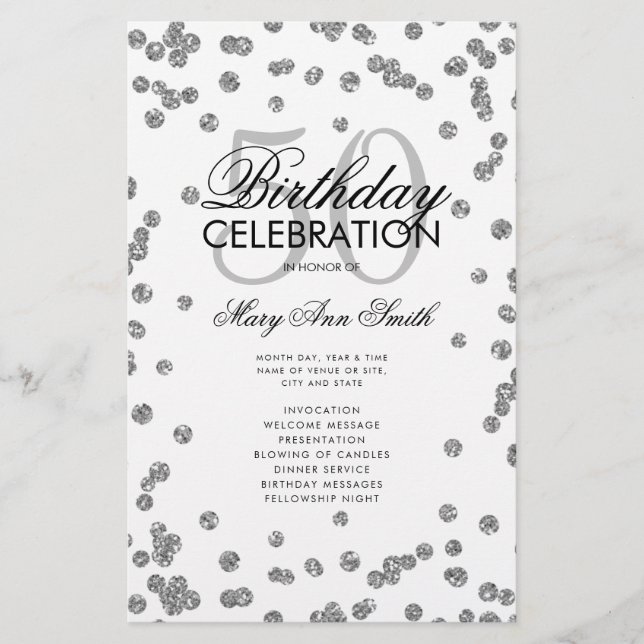 Flyer Glitter Silver do Programa de Festa de aniversário (Frente)