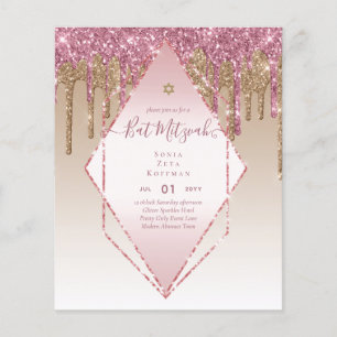 Flyer Glitzy BAT MITZVAH Convida Glitter Sparkles Modern