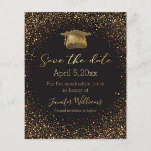 Flyer gold glitters black graduation save the date