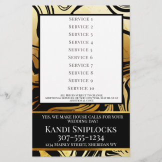 Flyer Gold hair stylist nails makeup salon price list