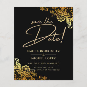 Flyer GOLD LACE Preto Tudo-em-1 Casamento Save the Date
