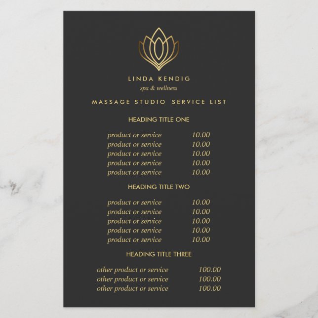 Flyer Gold Lotus Grey Spa & Massagem Preços e Serviços (Frente)