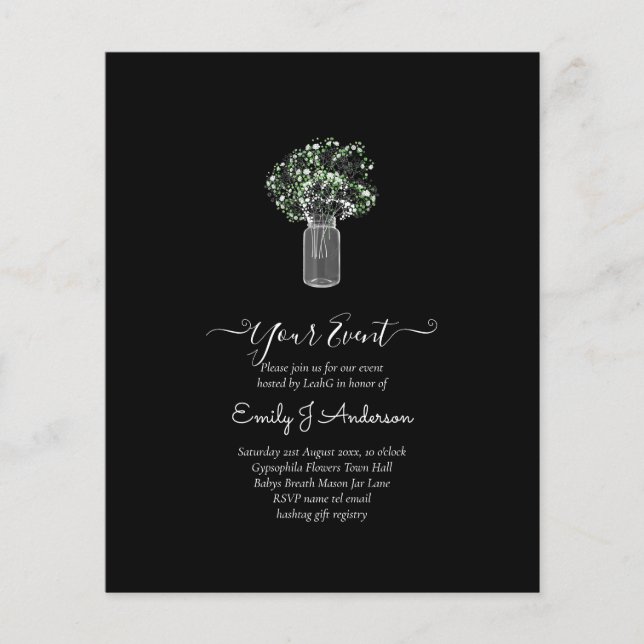 Flyer GPE Gypsophila Mason Jar moderno casamento mínimo (Frente)