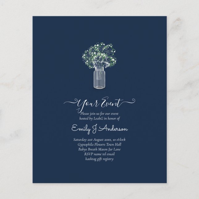 Flyer GPE Gypsophila Mason Jar moderno casamento mínimo (Frente)