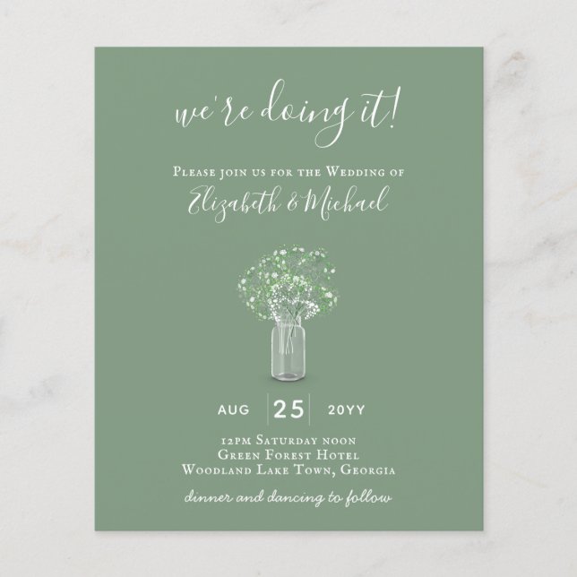 Flyer GPE Gypsophila Mason Jar moderno casamento mínimo (Frente)
