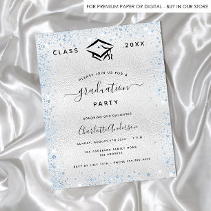 Flyer Graduação Convite orçamental à luz azul-prata