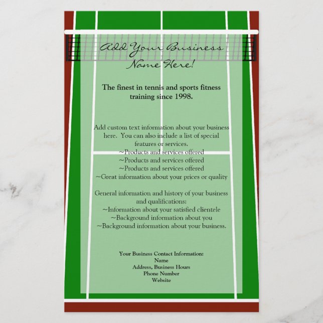 Flyer Gráfico de Layout do tênis Court (Frente)