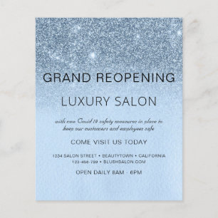 Flyer Grand Reopening Blue Sparkle Glitter Salon