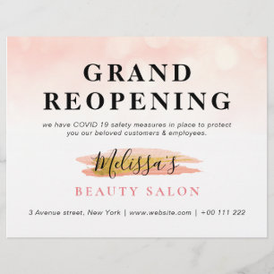 Flyer GRAND REOPENING   trendy gold pink beauty salon
