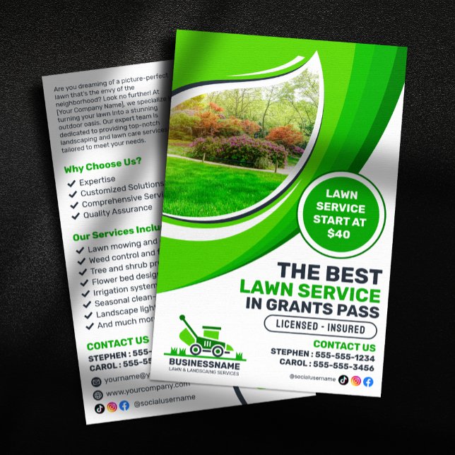 Flyer Green Lawn Care Landscaping Mow Mulching Service (Criador carregado)