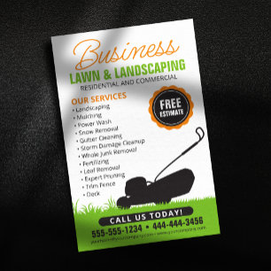 Flyer Green Orange Lawn Landscaping Service Lawncare Mow