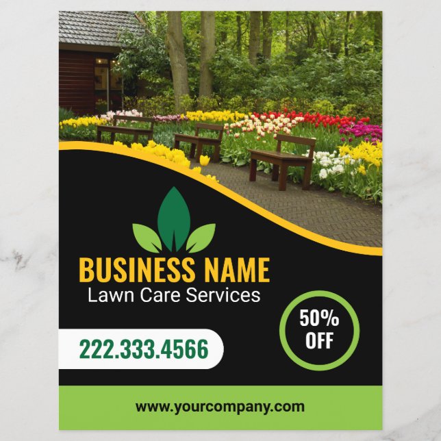 Flyer Green Yellow Lawncare Landscaping Maintenance (Frente)