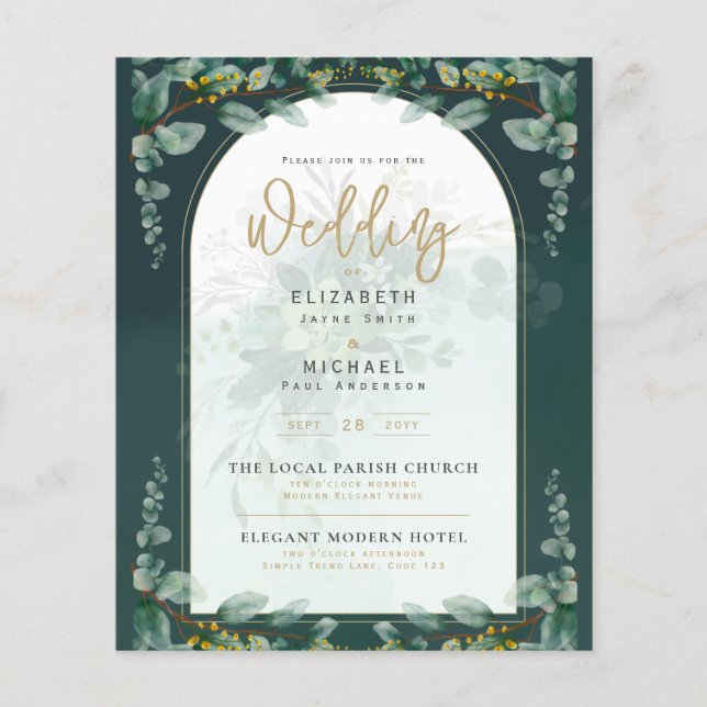 Flyer Greenere Dourado deixa Convite de casamento de orç (Frente)