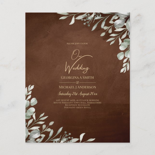 Flyer Greenery Brown Wedding Fall Winter (Frente)