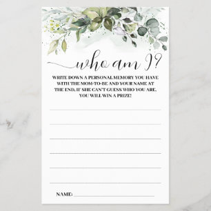 Flyer Greenery Quem sou eu Chá de fraldas Jogo