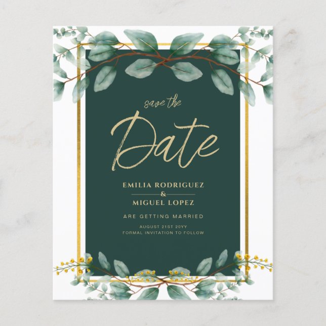 Flyer Greenery Salve a Data Emerald Green Dourado (Frente)