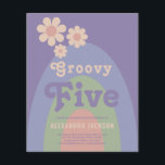 Flyer Groovy Kids Orçamento de Festa de aniversário Retr<br><div class="desc">Groovy cinco, comemore seu quinto aniversário com este legal retrato da década de 70, o pastel colorido arco-íris em verde azul roxo e convite de aniversário de matizes rosa. Com simples design de margarida e modelos fáceis de usar, este convite personalizado define o que é visto para uma legal festa...</div>