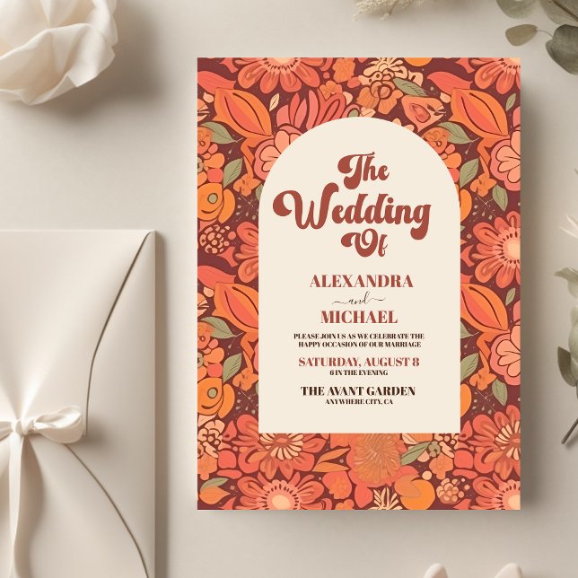 Flyer Groovy Retro 70s Floral Wedding (Criador carregado)